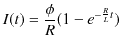 $\displaystyle I(t)=\dfrac{\phi}{R}(1-e^{-\frac{R}{L}t})$