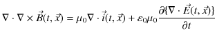 $\displaystyle \nabla\cdot\nabla\times\vec{B}(t,\vec{x})=\mu_{0}\nabla\cdot\vec{...
...epsilon_{0}\mu_{0}\dfrac{\partial\{\nabla\cdot\vec{E}(t,\vec{x})\}}{\partial t}$