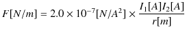 $\displaystyle F[N/m]=2.0\times10^{-7}[N/A^{2}]\times\dfrac{I_{1}[A]I_{2}[A]}{r[m]}$