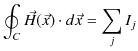 $\displaystyle \oint_{C}\vec{H}(\vec{x})\cdot d\vec{x}=\sum_{j}I_{j}$