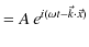 $\displaystyle =A\,e^{i(\omega t-\vec{k}\cdot\vec{x})}$