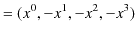 $\displaystyle =(x^{0},-x^{1},-x^{2},-x^{3})$