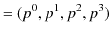 $\displaystyle =(p^{0},p^{1},p^{2},p^{3})$