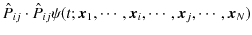 $\displaystyle \hat{P}_{ij}\cdot\hat{P}_{ij}\psi(t;\bm{x}_{1},\cdots,\bm{x}_{i},\cdots,\bm{x}_{j},\cdots,\bm{x}_{N})$