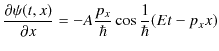 $\displaystyle \dfrac{\partial\psi(t,x)}{\partial x}=-A\dfrac{p_{x}}{\hbar}\cos\dfrac{1}{\hbar}(Et-p_{x}x)$