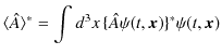 $\displaystyle \langle\hat{A}\rangle^{*}=\int d^{3}x\,\{\hat{A}\psi(t,\bm{x})\}^{*}\psi(t,\bm{x})$