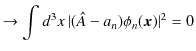 $\displaystyle \to\int d^{3}x\,\vert(\hat{A}-a_{n})\phi_{n}(\bm{x})\vert^{2}=0$