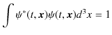 $\displaystyle \int\psi^{*}(t,\bm{x})\psi(t,\bm{x})d^{3}x=1$