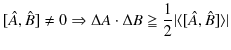 $\displaystyle [\hat{A},\hat{B}]\neq0\Rightarrow\Delta A\cdot\Delta B\geqq\dfrac{1}{2}\vert\langle[\hat{A},\hat{B}]\rangle\vert$