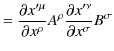 $\displaystyle =\dfrac{\partial x'^{\mu}}{\partial x^{\rho}}A^{\rho}\dfrac{\partial x'^{\nu}}{\partial x^{\sigma}}B^{\sigma}$