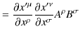 $\displaystyle =\dfrac{\partial x'^{\mu}}{\partial x^{\rho}}\dfrac{\partial x'^{\nu}}{\partial x^{\sigma}}A^{\rho}B^{\sigma}$