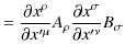 $\displaystyle =\dfrac{\partial x^{\rho}}{\partial x'^{\mu}}A_{\rho}\dfrac{\partial x^{\sigma}}{\partial x'^{\nu}}B_{\sigma}$