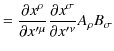 $\displaystyle =\dfrac{\partial x^{\rho}}{\partial x'^{\mu}}\dfrac{\partial x^{\sigma}}{\partial x'^{\nu}}A_{\rho}B_{\sigma}$