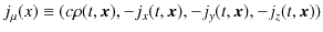 $\displaystyle j_{\mu}(x)\equiv(c\rho(t,\bm{x}),-j_{x}(t,\bm{x}),-j_{y}(t,\bm{x}),-j_{z}(t,\bm{x}))$