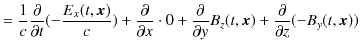 $\displaystyle =\dfrac{1}{c}\dfrac{\partial}{\partial t}(-\dfrac{E_{x}(t,\bm{x})...
...tial}{\partial y}B_{z}(t,\bm{x})+\dfrac{\partial}{\partial z}(-B_{y}(t,\bm{x}))$