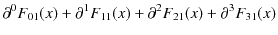 $\displaystyle \partial^{0}F_{01}(x)+\partial^{1}F_{11}(x)+\partial^{2}F_{21}(x)+\partial^{3}F_{31}(x)$