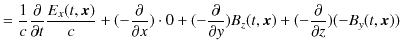 $\displaystyle =\dfrac{1}{c}\dfrac{\partial}{\partial t}\dfrac{E_{x}(t,\bm{x})}{...
...}{\partial y})B_{z}(t,\bm{x})+(-\dfrac{\partial}{\partial z})(-B_{y}(t,\bm{x}))$