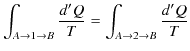 $\displaystyle \int_{A\to1\to B}\dfrac{d'Q}{T}=\int_{A\to2\to B}\dfrac{d'Q}{T}$